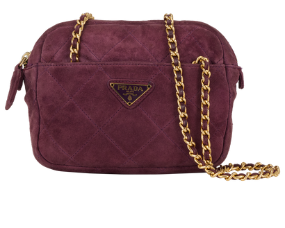 Quilted Shoulder Bag, &pound;630, Handbags, Purple, Suede, Front view